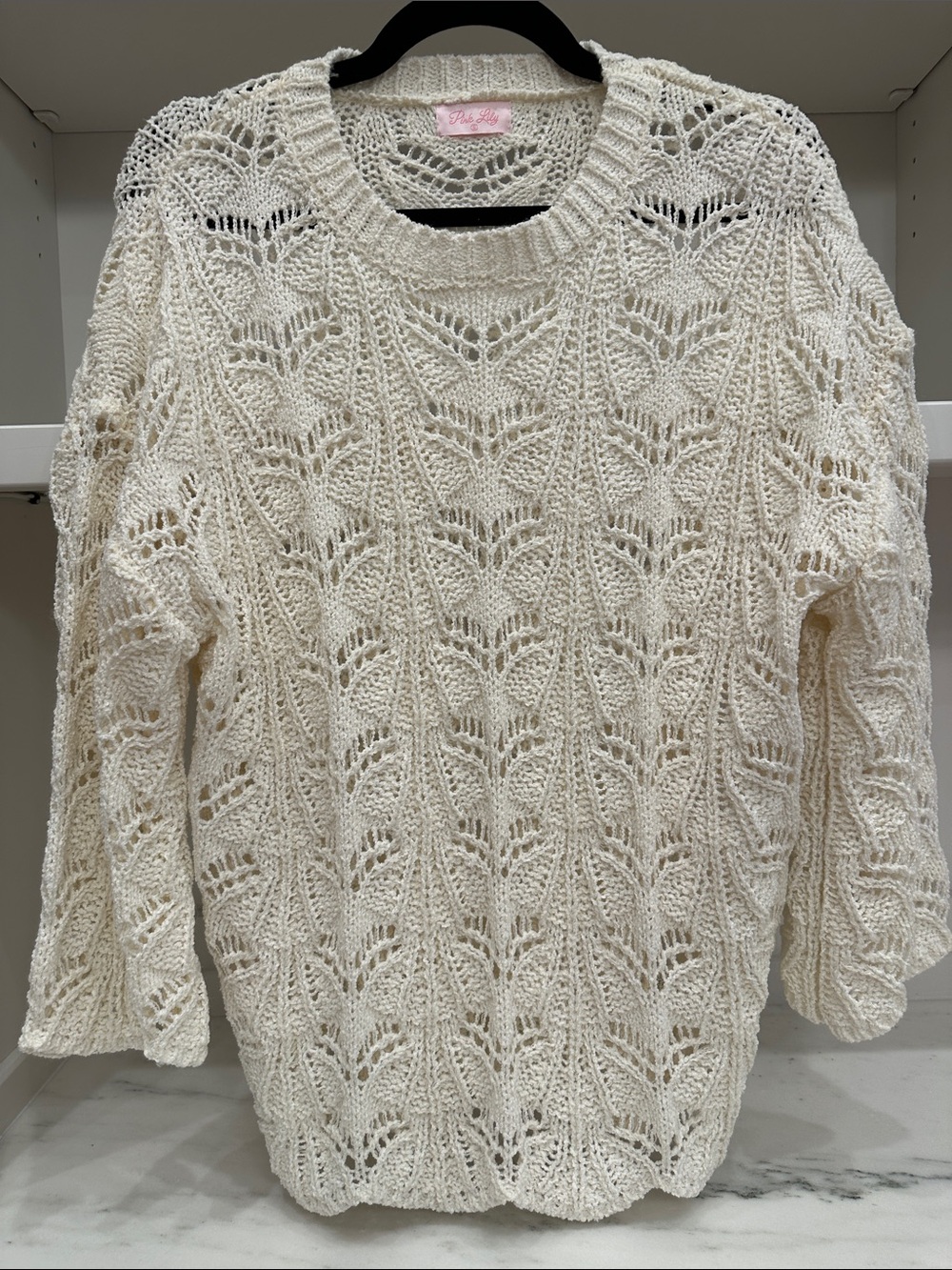 Pink Lily small open knit white sweater. Like new
